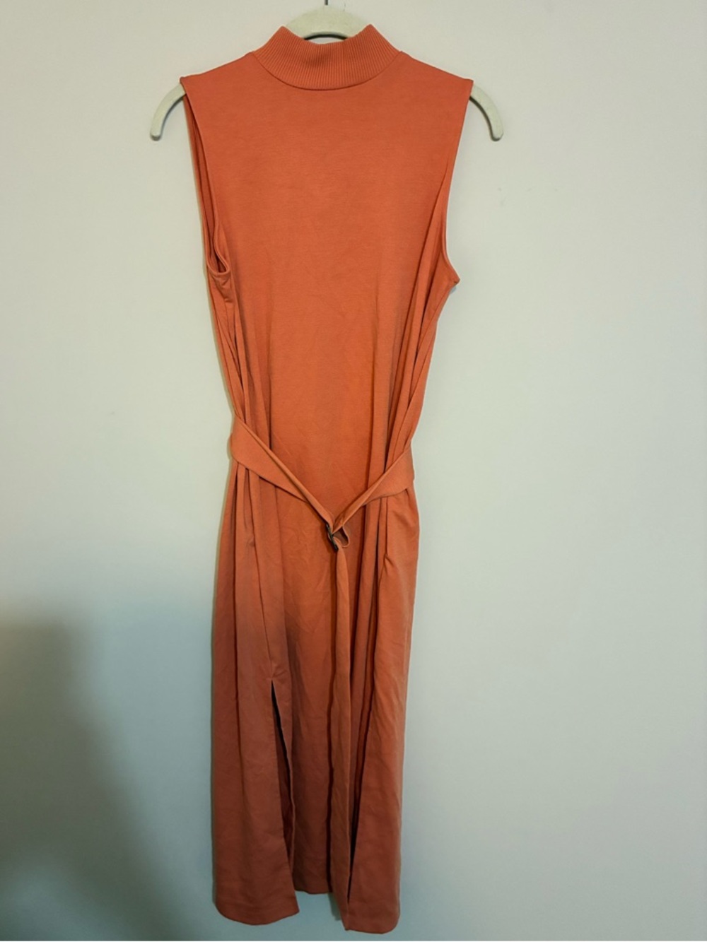NWT Prolouge Sleeveless Mock-Neck Midi Dress in Coral Orange Small Belt